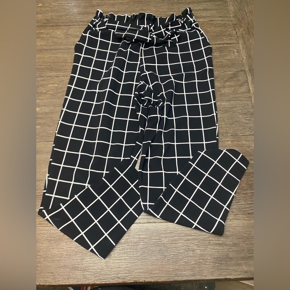 Full Circle Trends Black White Plaid Casual Belted Loose Fit Elastic Waist L - Picture 1 of 7